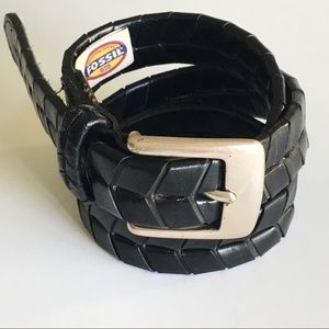 Fossil Youth Black Braided Silver Buckle Belt L/28